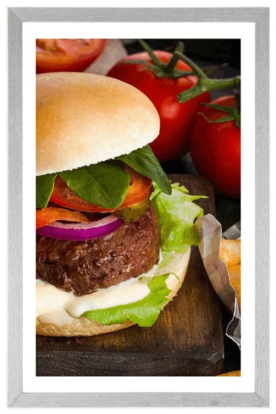Plagát s paspartou americký hamburger - 60x90 silver