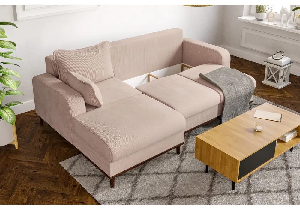 Béžová menčestrová rohová pohovka (ľavý roh) Beata – Ropez