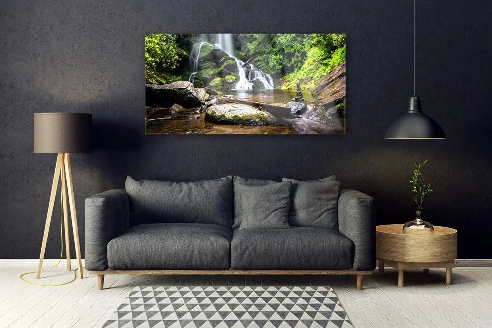 Obraz plexi Vodopád kamene les príroda 120x60 cm