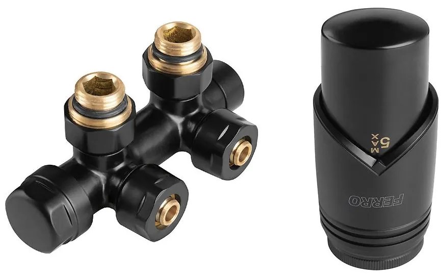 Termostatická zostava uhlová čierna