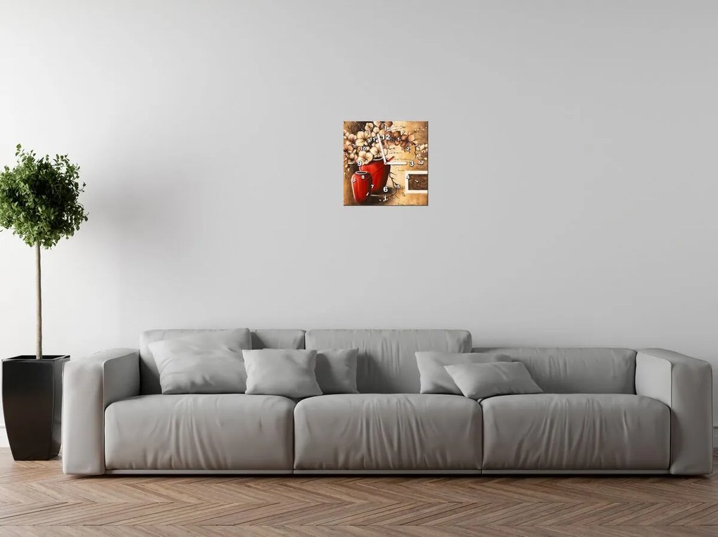 Gario Obraz s hodinami Orchidei v červenej váze Rozmery: 30 x 30 cm