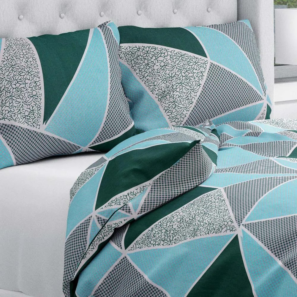 Biante Bavlnené posteľné obliečky Sandra SA-334 Modro-zelené trojuholníky Jednolôžko 140x200 a 70x90 cm