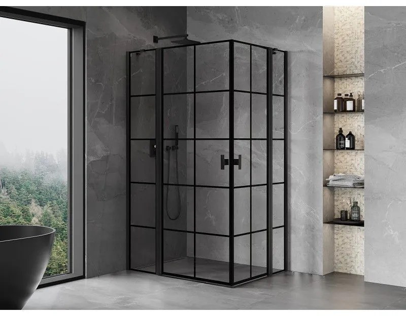 Mexen, Mexen Mist Duo výklopný sprchový kút 120 x 110 cm, čierna mriežka - 8A4-120L-110P-70-77