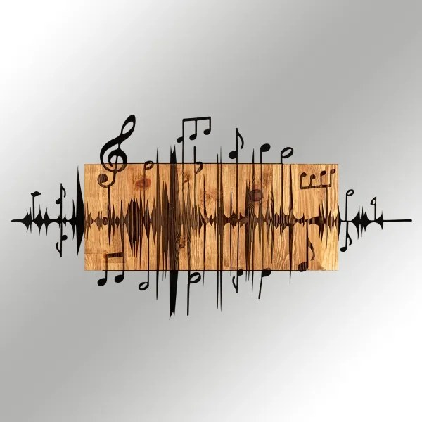 Nástenná dekorácia 90x47 cm noty drevo/kov
