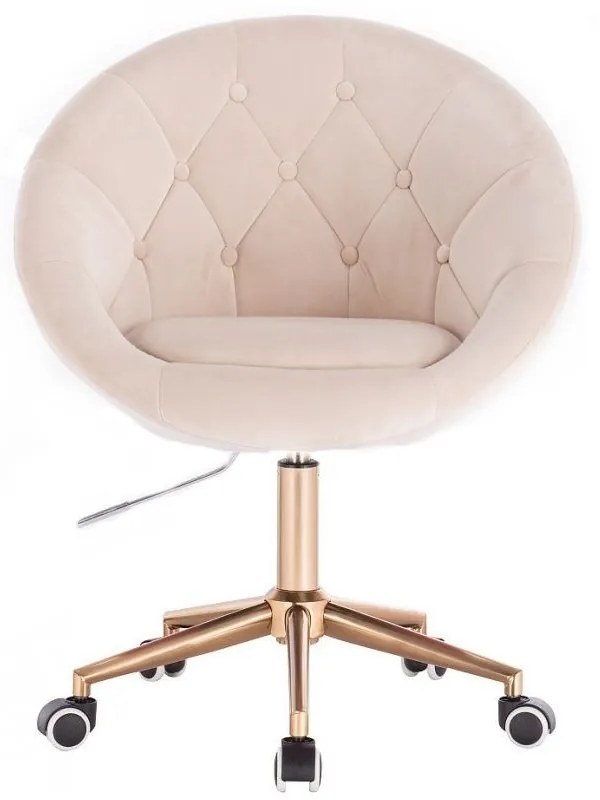LuxuryForm DESIGN Kreslo VERA VELUR na zlatej podstave s kolieskami - krémové