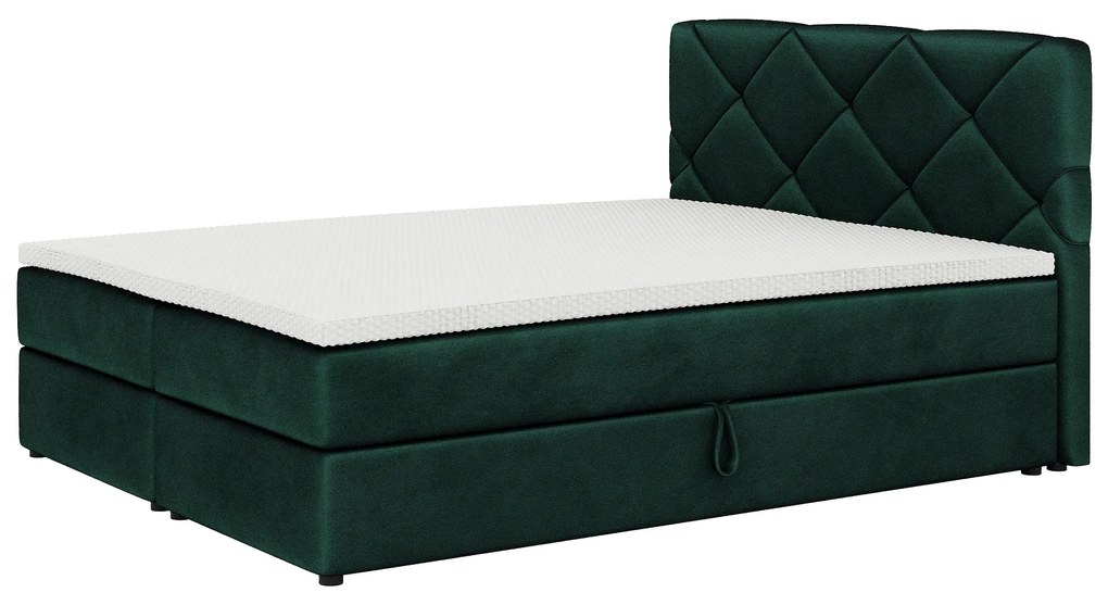 Manželská posteľ Boxspring 140x200 cm Karum Comfort (tmavozelená) (s roštom a matracom). Akcia -20%. Vlastná spoľahlivá doprava až k Vám domov. 1056017