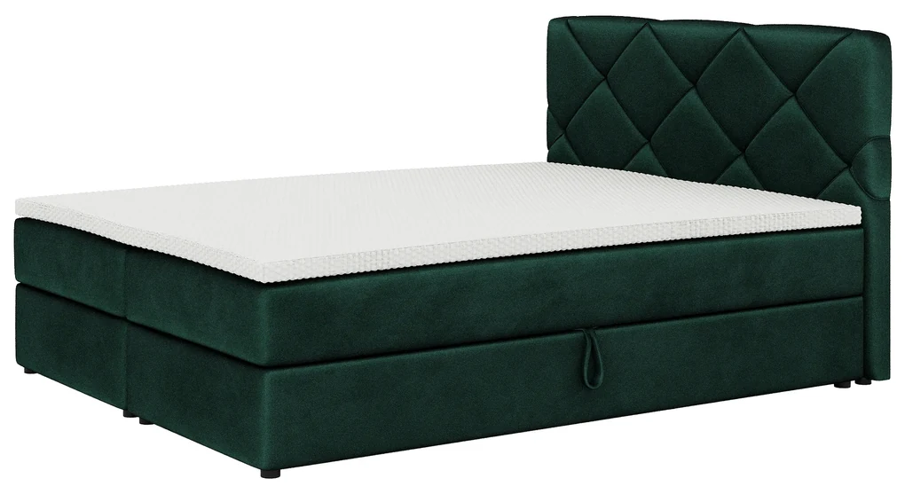 Manželská posteľ Boxspring 180x200 cm Karum (tmavozelená) (s roštom a matracom). Vlastná spoľahlivá doprava až k Vám domov. 1007786