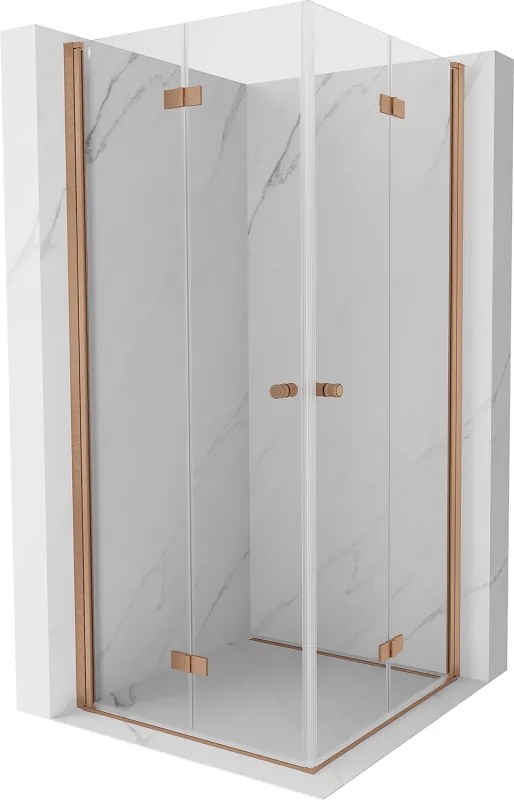 Mexen Mist-F Duo, skladací sprchový kút 85 x 85 cm, priehľadný, brúsená meď - 8A6-085L-085P-65-00