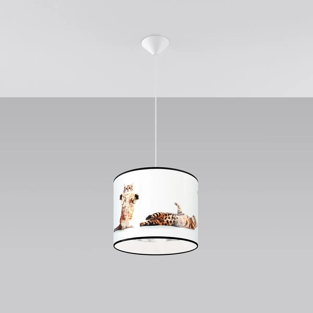 Detské závesné svietidlo Kitty, 1x plastové tienidlo so vzorom, (fi 30 cm)