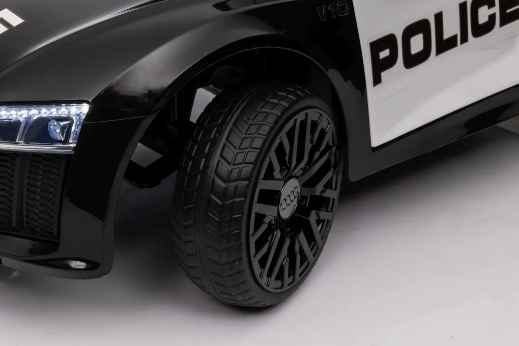 Ramiz Elektrické autíčko Audi R8 Polícia na batérie + diaľkové ovládanie + EVA + pomalý štart + MP3 LED