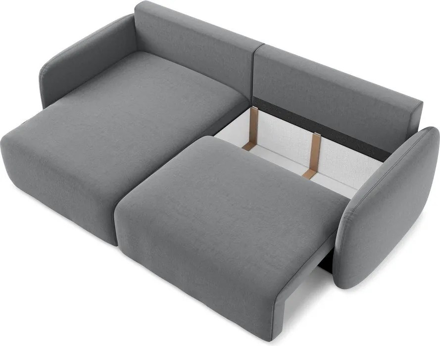 Sivá zamatová rozkladacia/s úložným priestorom rohová pohovka (ľavý roh/s leňoškou) Kalena – Makamii