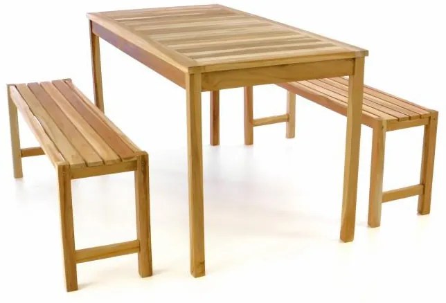 Divero 47272 Záhradný set lavíc a stola - neošetrené teakové drevo - 135 cm