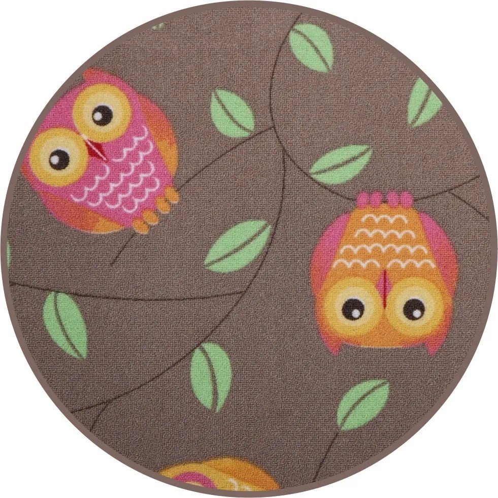 AKCE: 160x160 (průměr) kruh cm Dětský kusový koberec Little Owls kruh, hnedá, detská izba, AladinWorld Expres