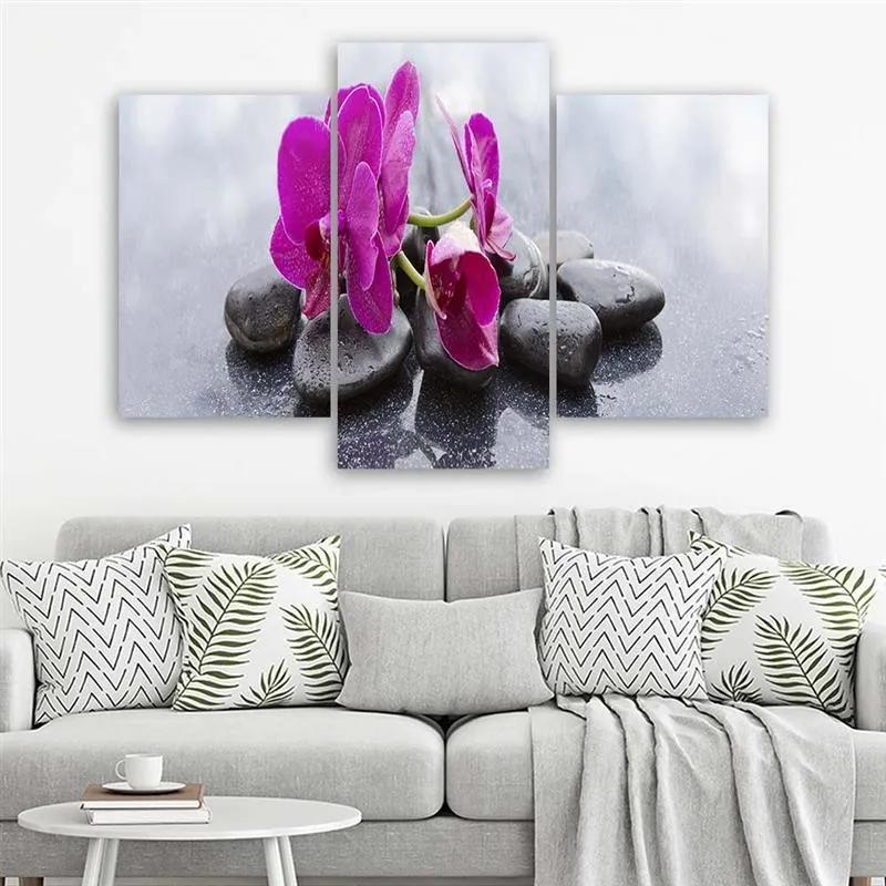Gario Obraz na plátne Orchidea a čierne kamene - 3 dielny Rozmery: 60 x 40 cm