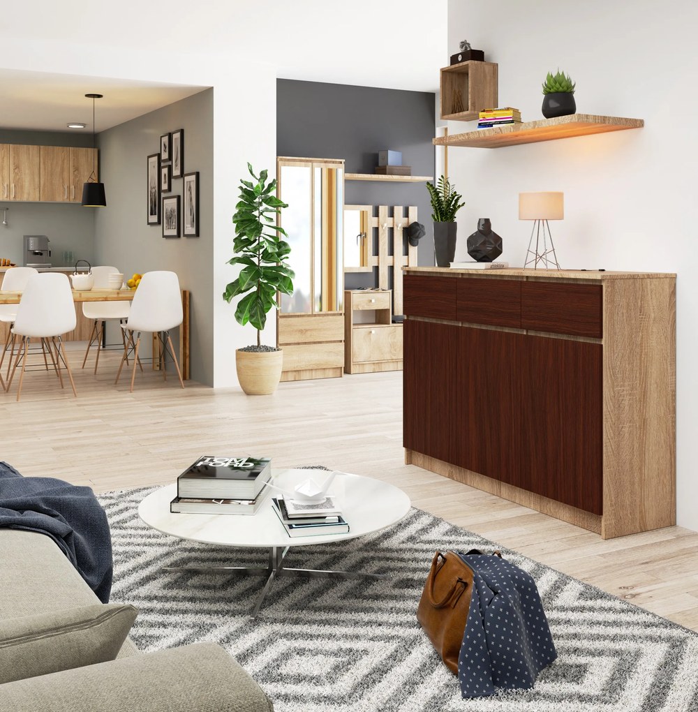 Komoda Kuwait 3D 3D (dub sonoma + wenge). Akcia -20%. Vlastná spoľahlivá doprava až k Vám domov. 1117163
