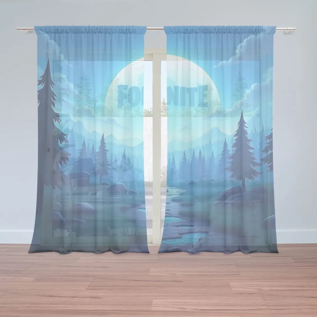 Sablio Záclony FORTNITE Modré údolie s mesiacom: 2ks 150x250cm