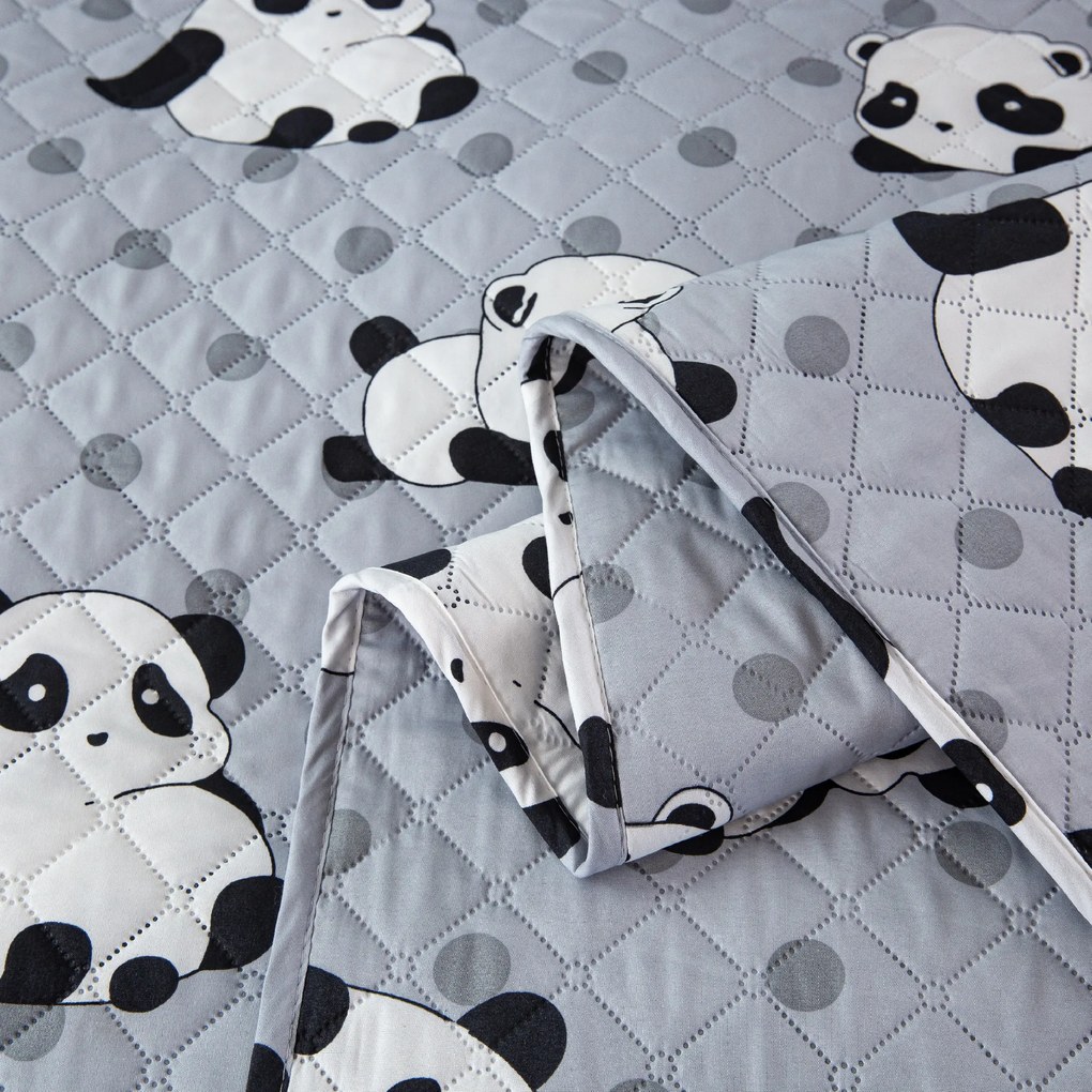 Prehoz na posteľ so vzorom PANDA sivý Rozmer: 170 x 210 cm