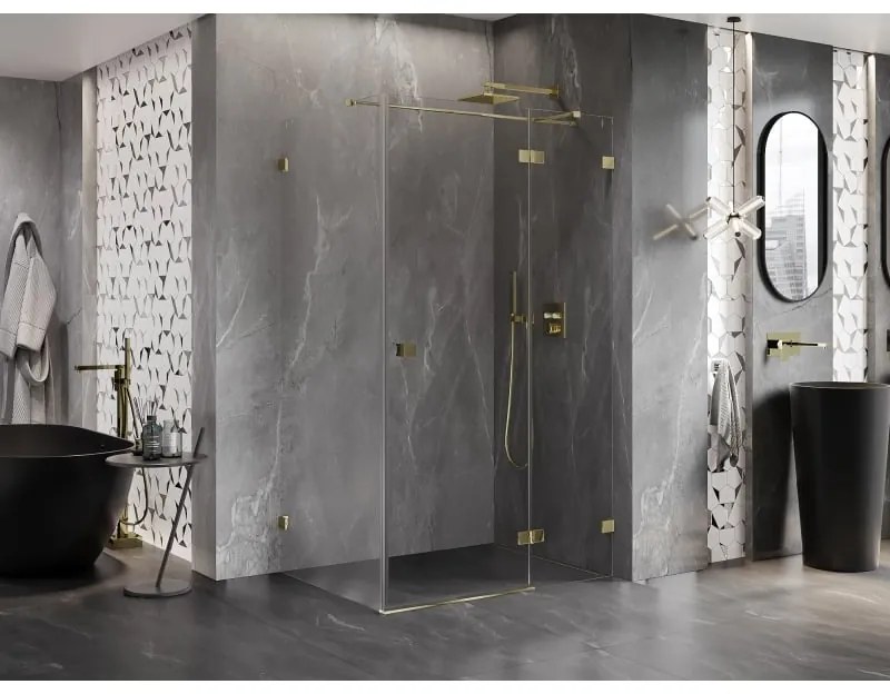 Mexen Lunar T, výklopný pravý sprchový kút 125 x 120 cm, 8mm číre sklo, zlatý profil, 834T-125-120-50-00-P