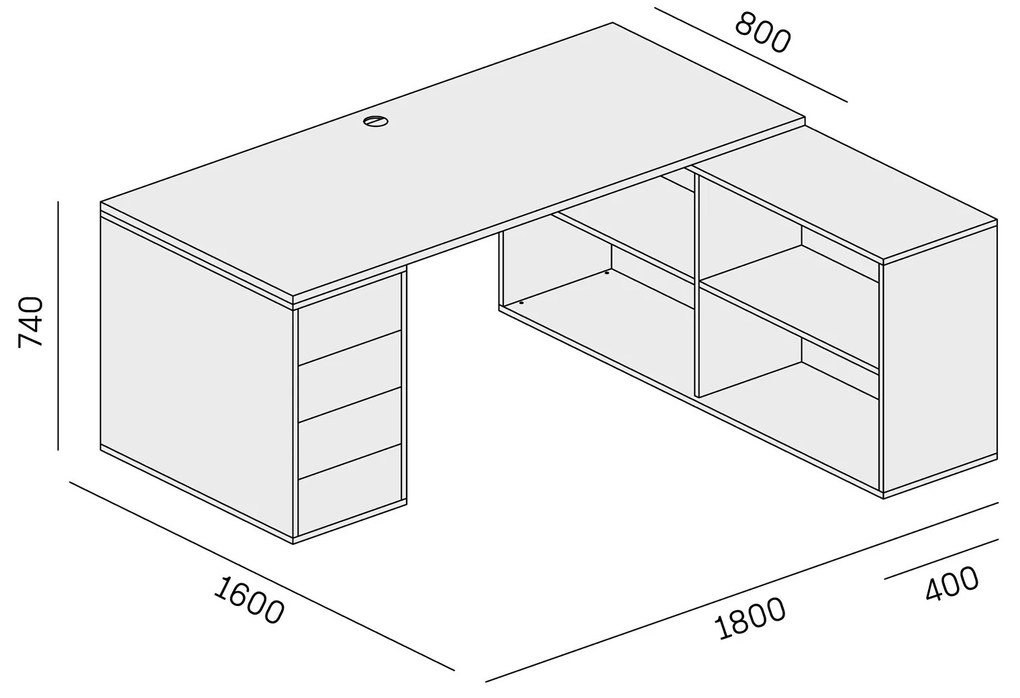 PLAN Kancelársky písací stôl s úložným priestorom BLOCK B04, dub prírodný/grafit