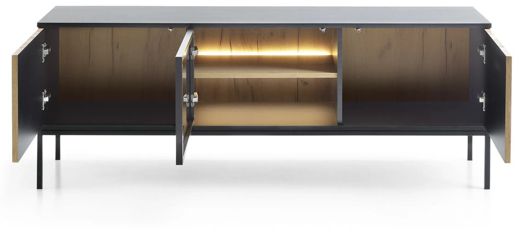 TV stolík Sento s LED osvetlením 154 cm dub wotan/čierny