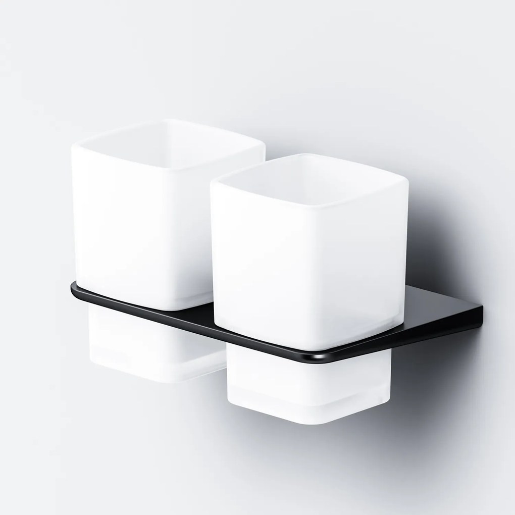 Sklenený pohár na zubné kefky AM.PM Inspire 2.0 AIB343422 nástenný, dvojitý, čierny