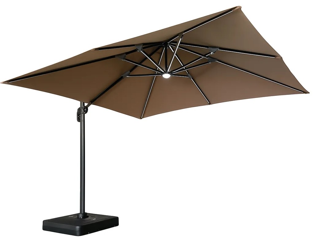 Záhradný slnečník Houseland Vexon s LED osvetlením 300x300 cm svetlohnedý