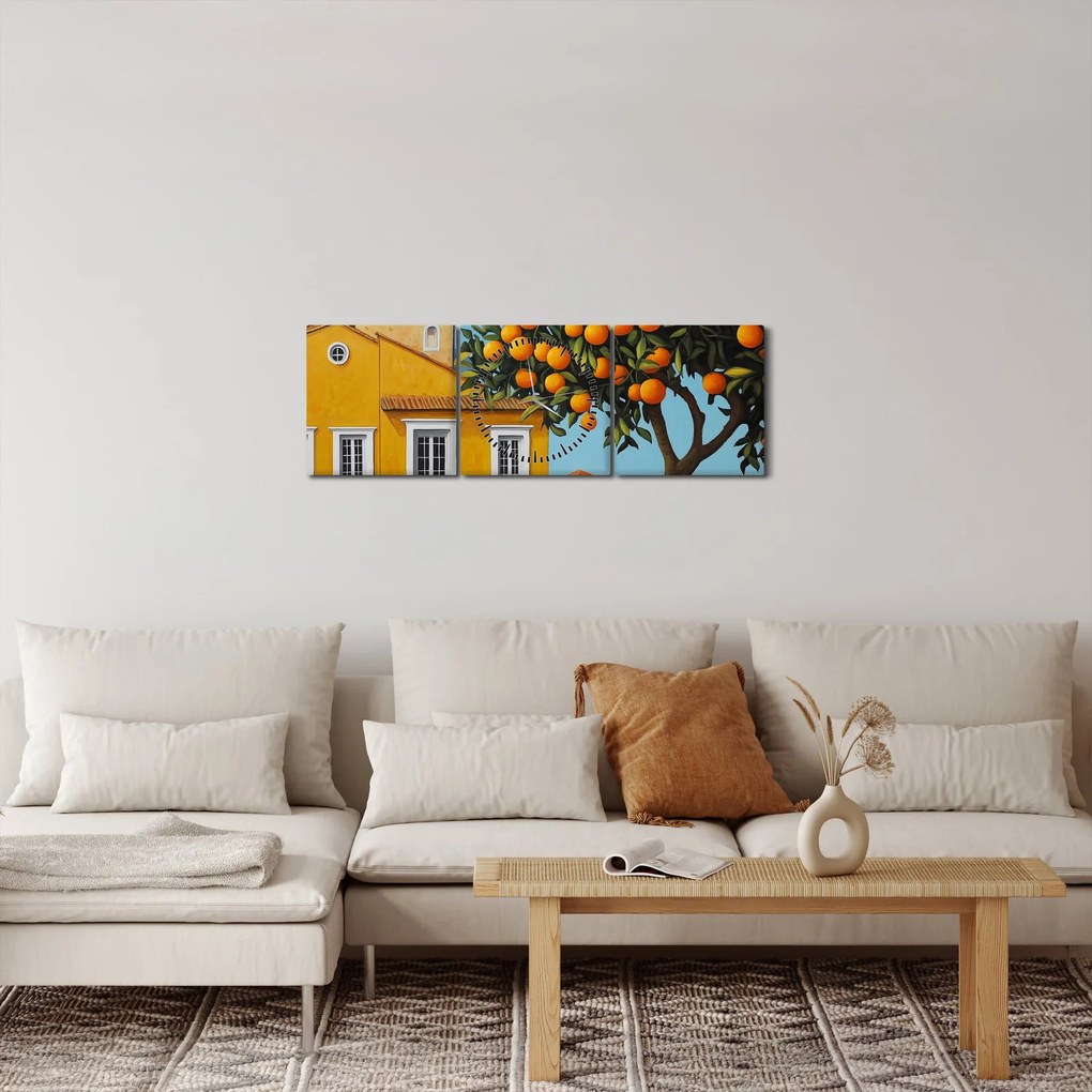 Obraz - Pomarančovník (s hodinami) (90x30 cm)