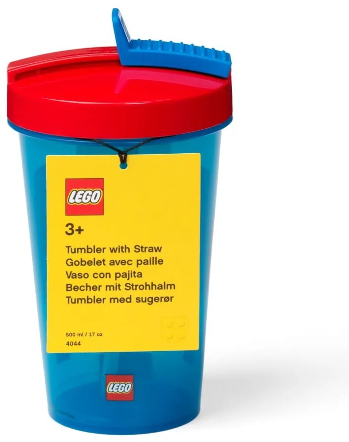 Modrý téglik s červeným vekom a slamkou LEGO® Iconic, 500 ml