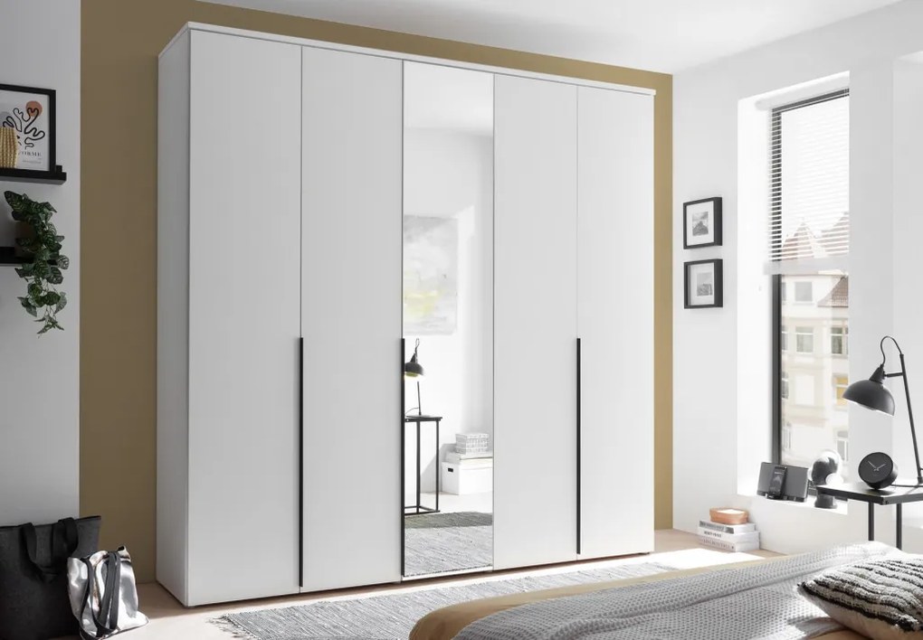 Šatníková skriňa so zrkadlom Kevo, 225 cm, biela