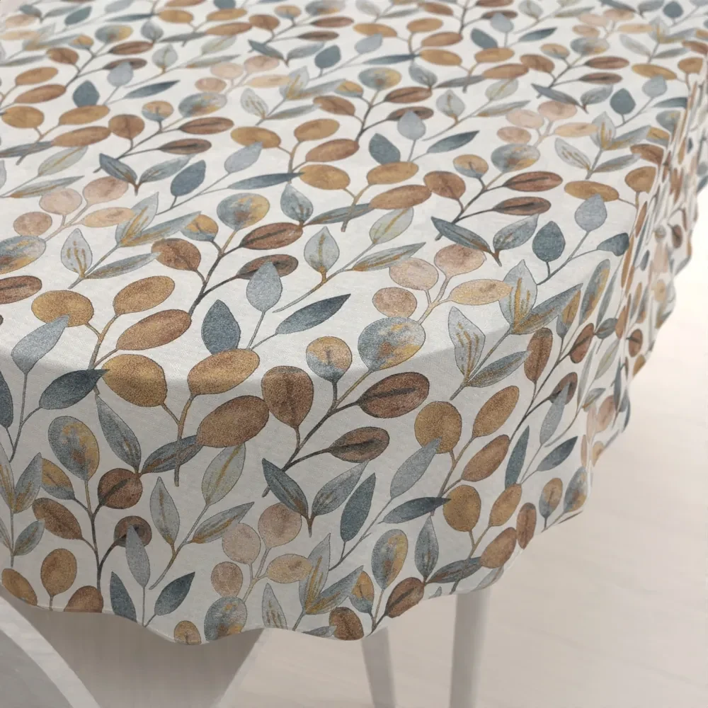 Biante Dekoračný oválny obrus Porto PRT-009 Modro-hnedé listy na režnom 120x140 cm