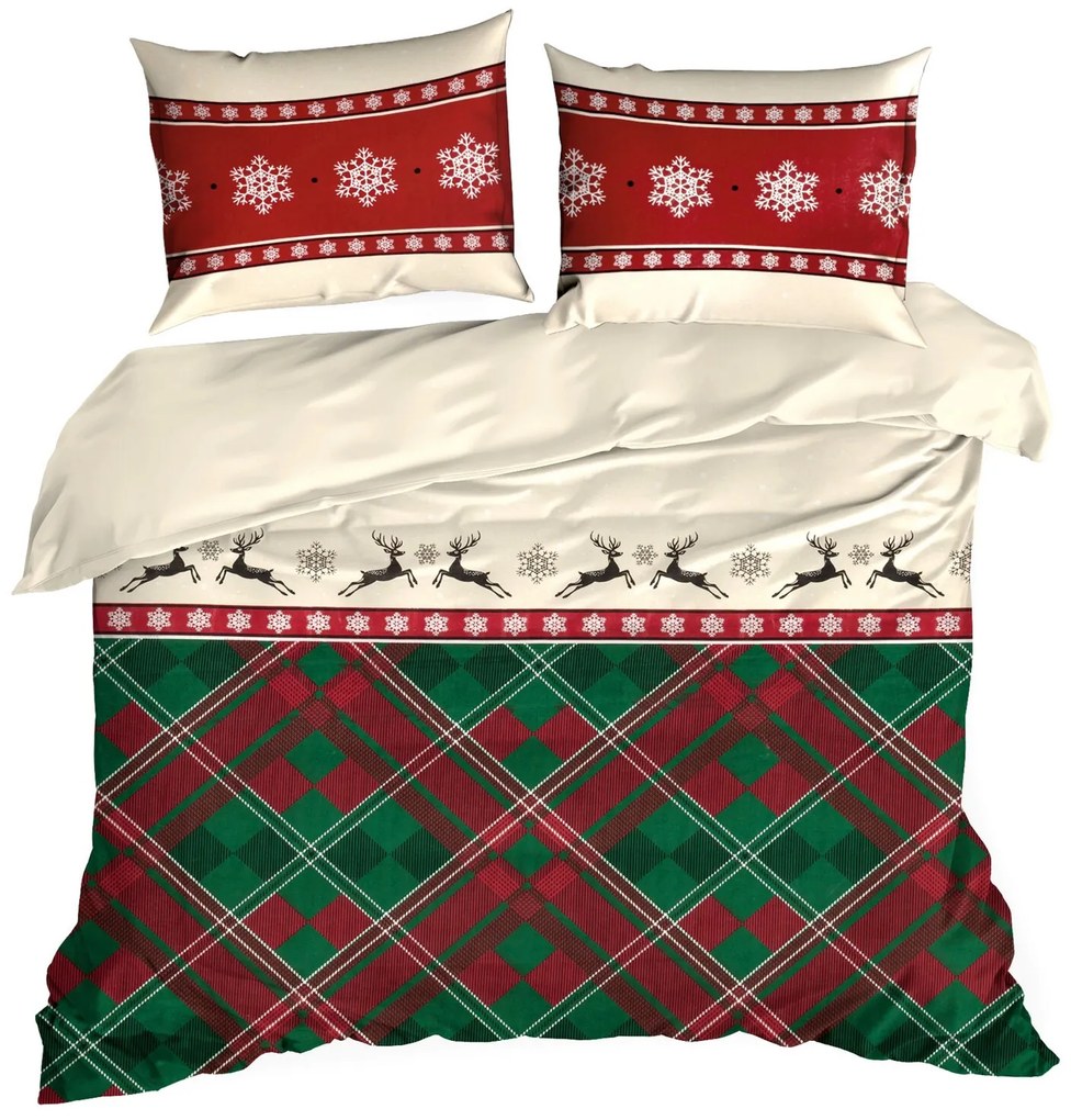 VIANOČNÉ RENFORCÉ OBLIEČKY AUSTIN 160X200 CM, 2 KS 70X80 CM VZOROVANÉ
