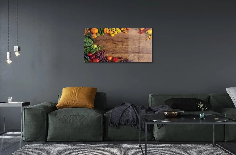 Obraz na skle Board špargľa ananás jablko 125x50 cm