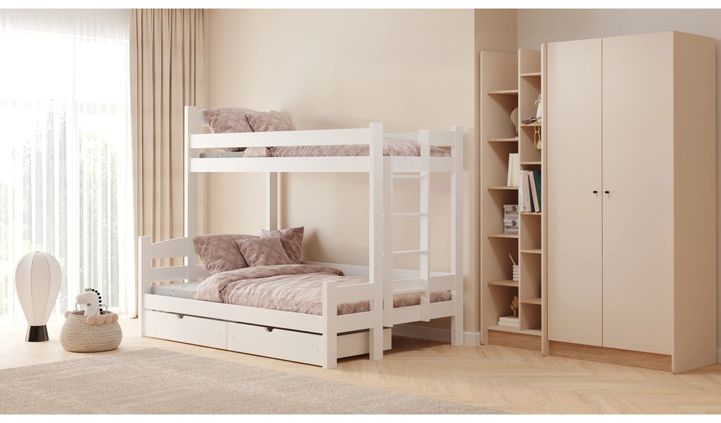 Poschodová posteľ Lovic 90x200/120x200 cm pravá - biela