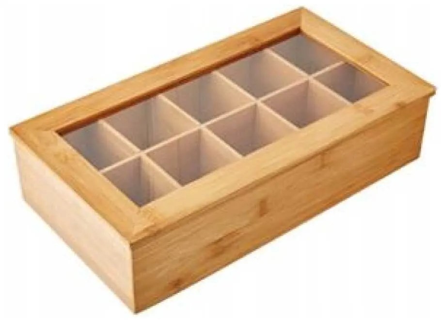 Kesper Škatuľka na čaj, organizér s 10 priehradkami, bambus