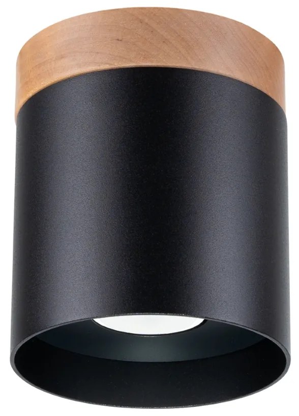 Stropné svietidlo Rif, 1x čierne kovové tienidlo, drevo