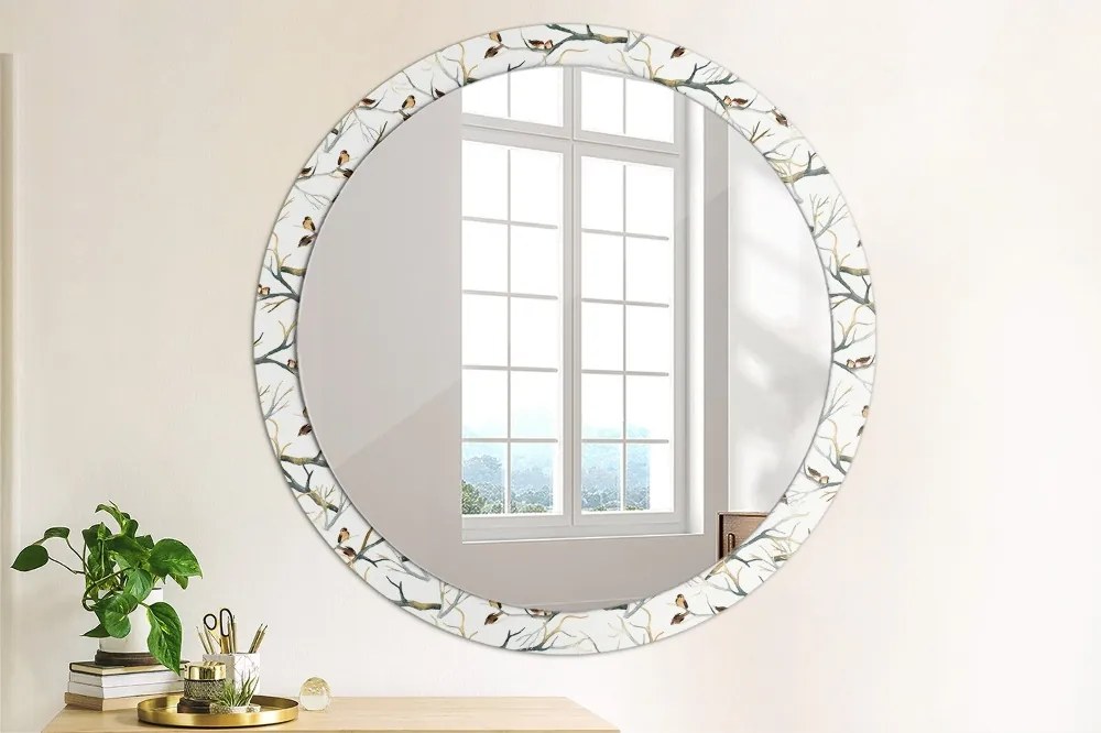 Okrúhle ozdobné zrkadlo Vrabci vetvy vtákov fi 100 cm