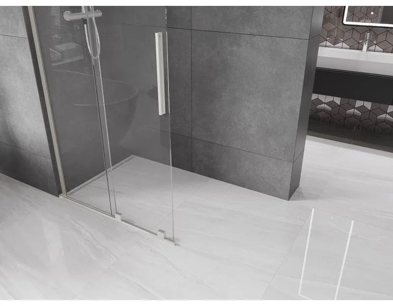 Mexen Velar L, posuvná sprchová zástena Walk-in 110 x 200 cm, 8mm číre sklo, brúsená oceľ, 871-110-003-03-97
