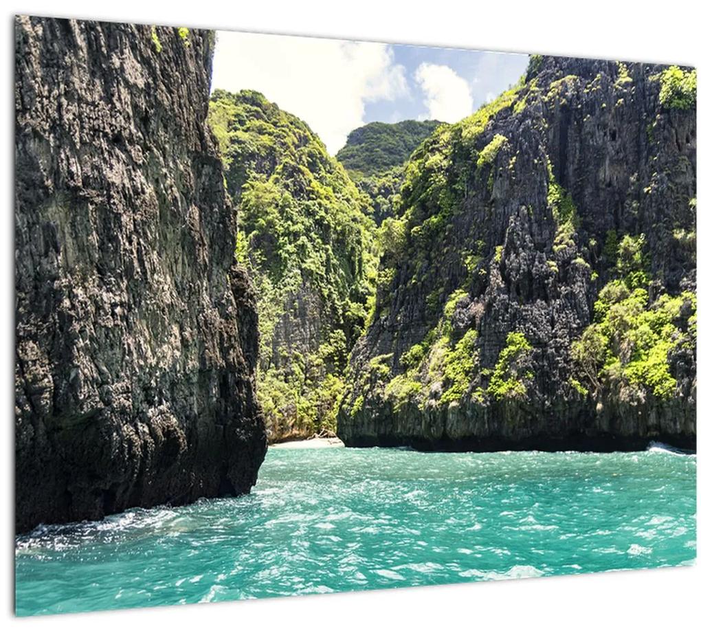Sklenený obraz horskej rieky (70x50 cm)