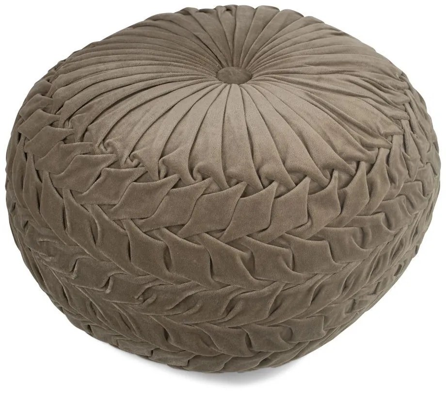 Taupe zamatový nariasený Puf Smock - Ø 50 * 30cm