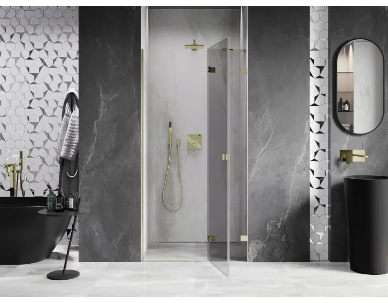 Mexen, Mexen Lunar pravé otočné sprchové dvere 125 cm, transparentné, zlaté - 834-125-000-50-00-P