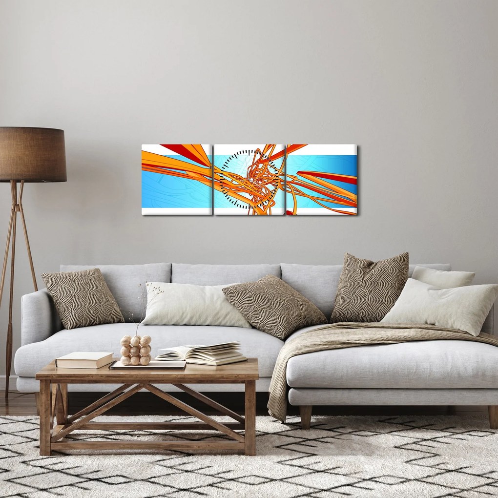 Obraz - Prepletené čiary, abstrakcie (s hodinami) (90x30 cm)
