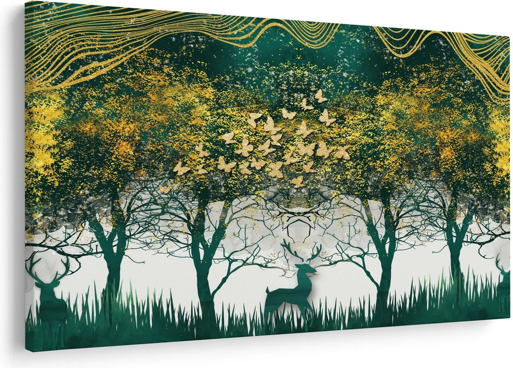 Obraz - Jelene v zelenom lese (90x60 cm)