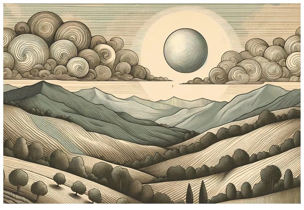 Tapeta horská krajina v retro štýle