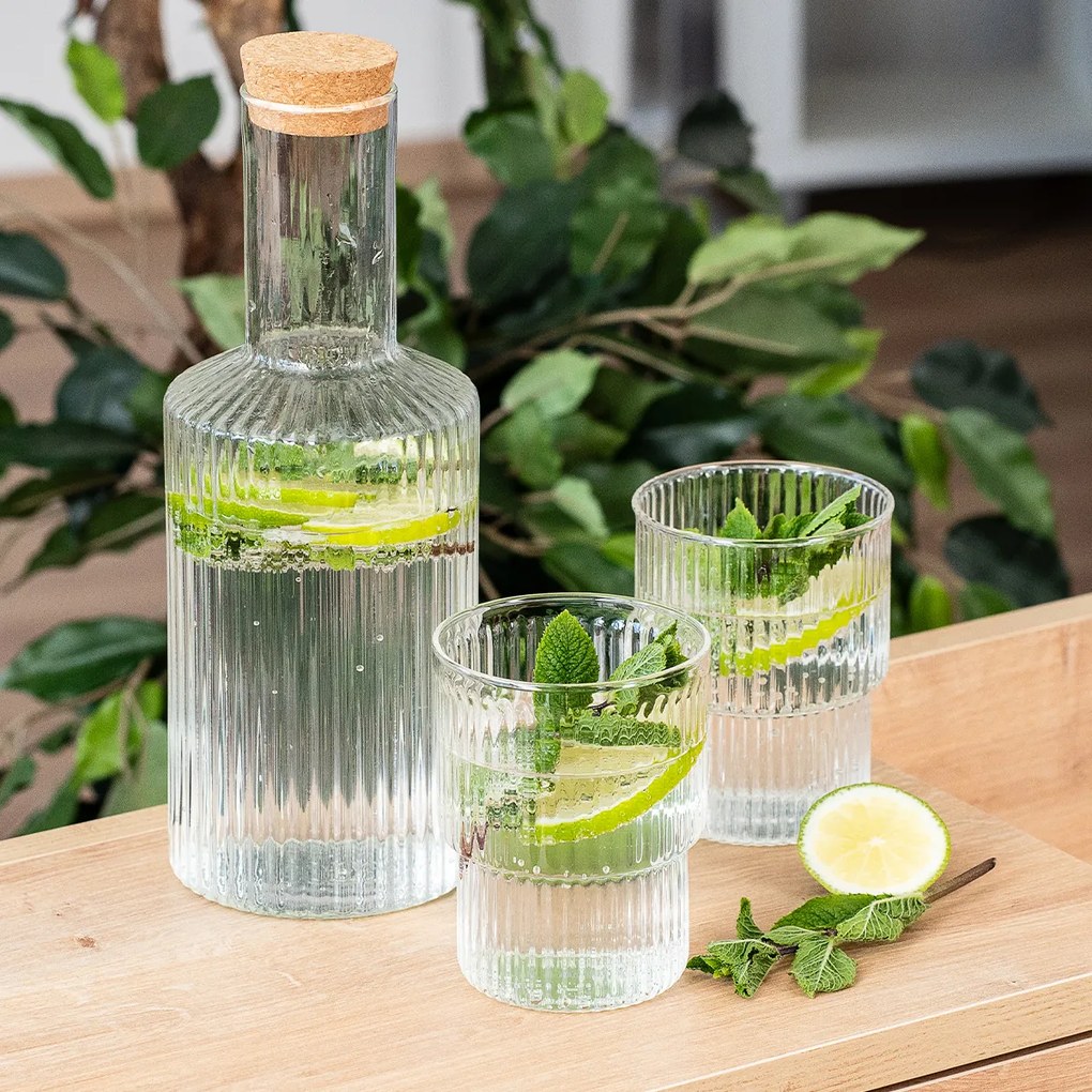 4Home Sklenená karafa s korkovou zátkou Serve, 1 l