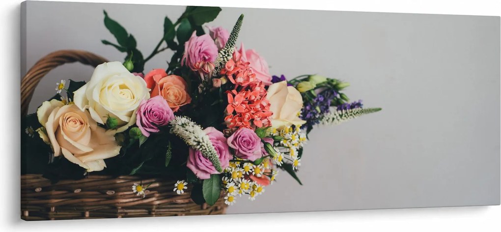 Obraz košíka s kvetinami (120x50 cm)