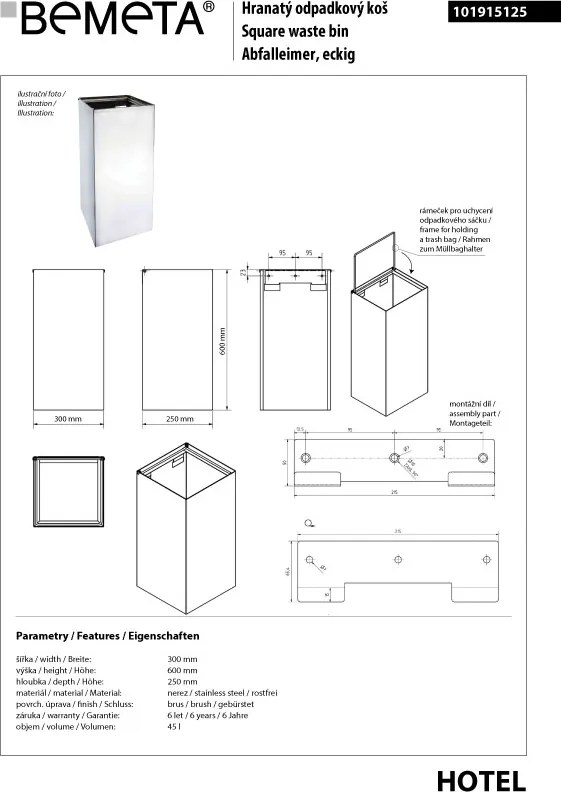 Bemeta Design Odpadkový kôš, 45 l, nerez, mat - 101915125