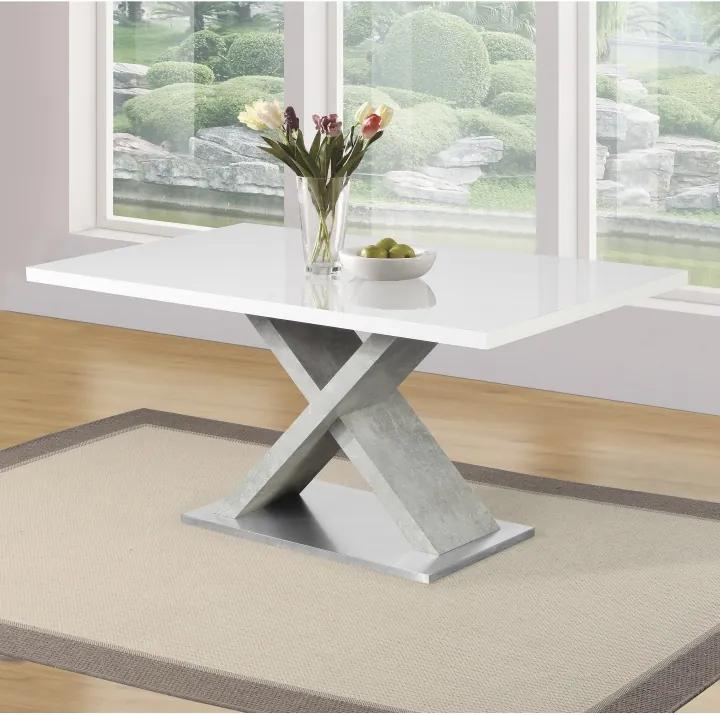 Jídelní stůl, bílá s vysokým leskem HG / beton, FARNEL 0000229188 Tempo Kondela