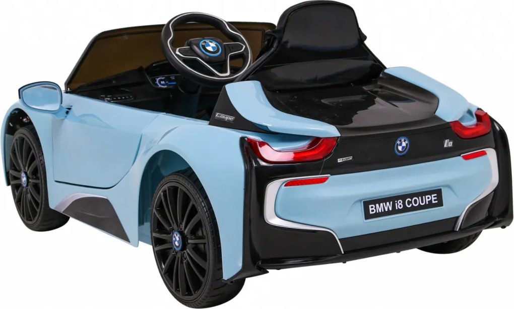 Ramiz BMW I8 Lift Battery Car Modrá + diaľkové ovládanie + pomalý štart + 3-bodové pásy + MP3 USB + LED