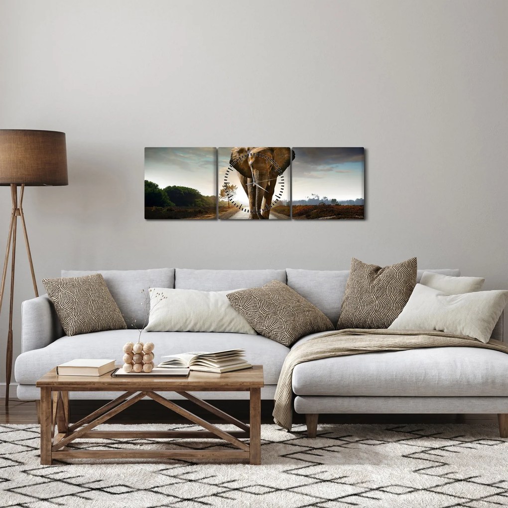 Obraz slona (s hodinami) (90x30 cm)