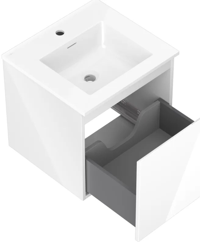 Mexen Orio, kúpeľňová skrinka 50 cm s umývadlom Otis, 1 zásuvka, biela lesklá, 91A10-05047-1-BF00-W18M00